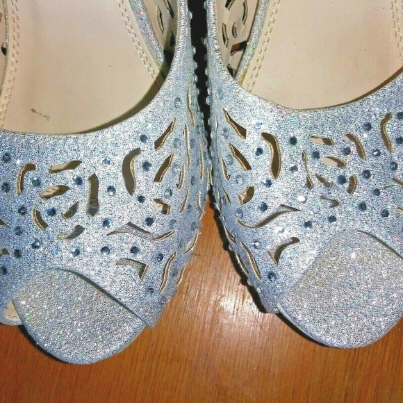 TOP Moda Silver stilettos Peep toe shimmery embellished fancy party Cinderella - Picture 4 of 11
